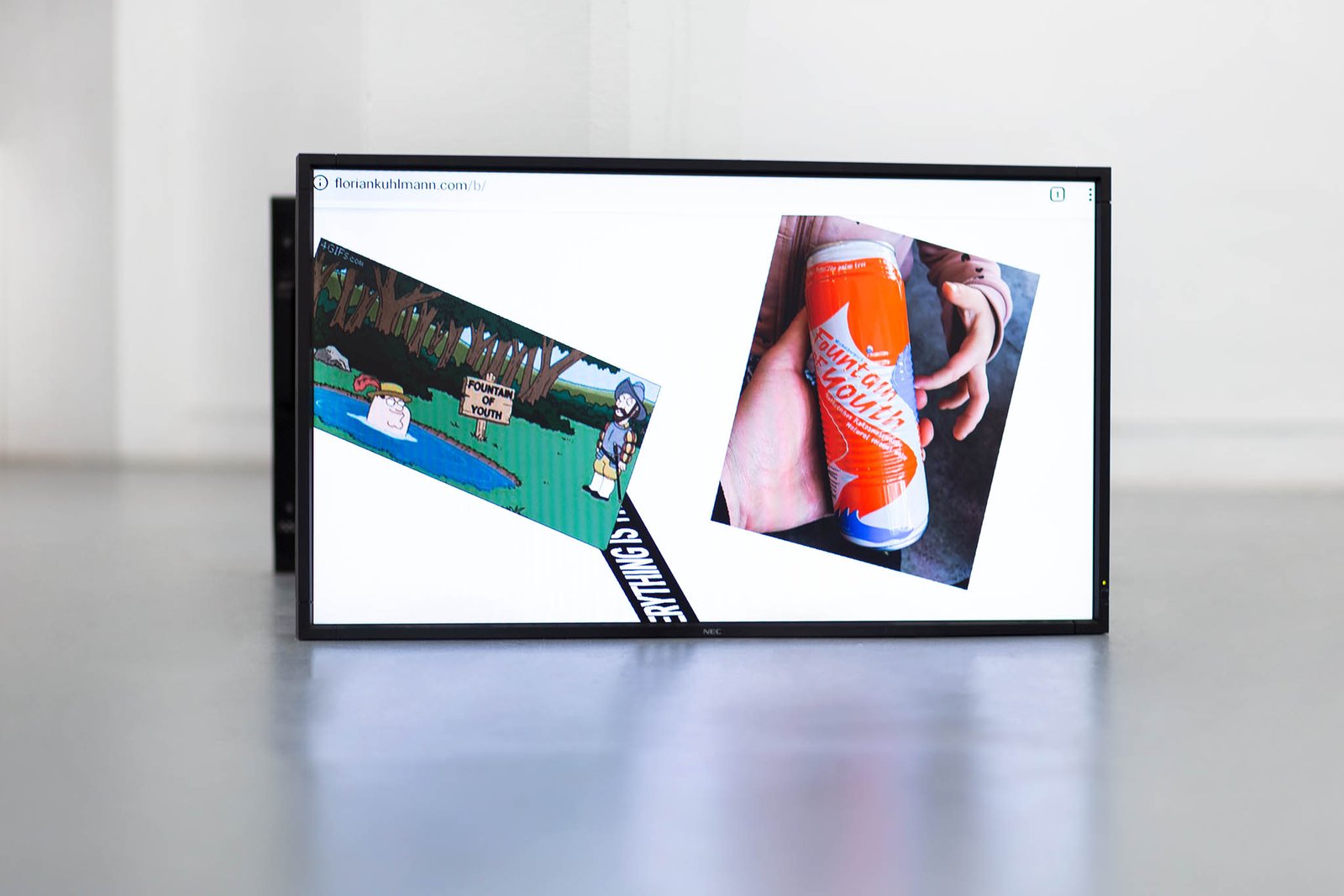 Screen showing a browser scene, leaning against the wall